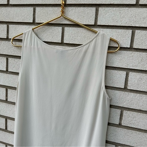 Eileen Fisher Silk Georgette Crepe Ballet Neck Long Tank Hi Low Hem Bone Ivory - Picture 7 of 9